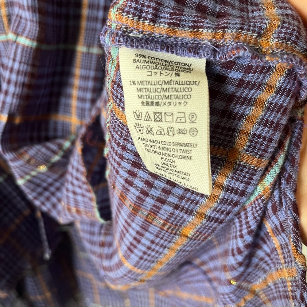 Free People Break My Stride Purple Metallic Plaid Oversized Button Up Shirt M - Picture 7 of 7